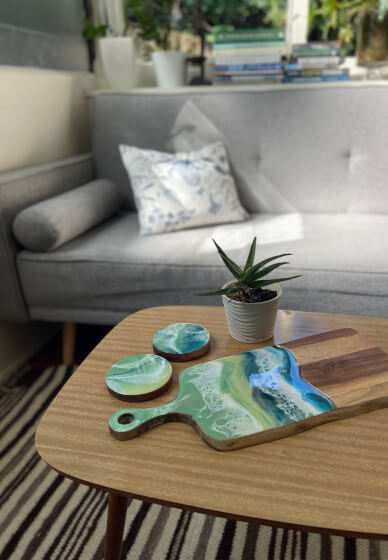 Resin Serving Board with Coasters